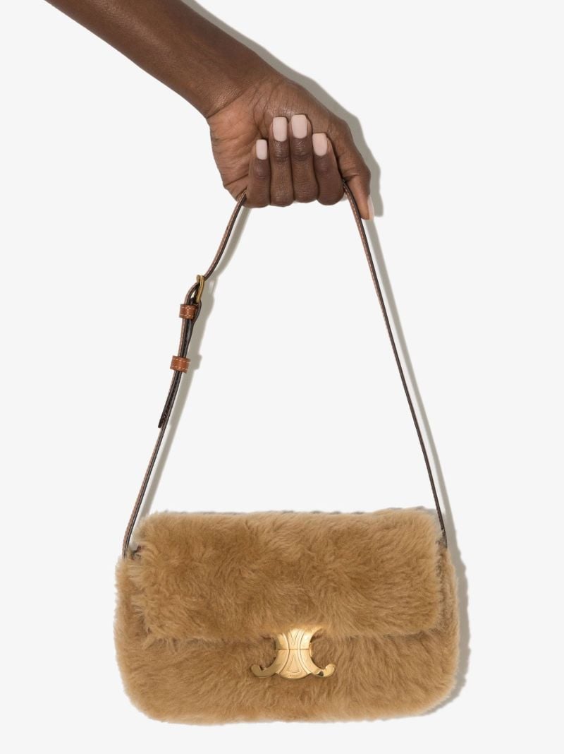 Neutral Triomphe Shearling Shoulder Bag
