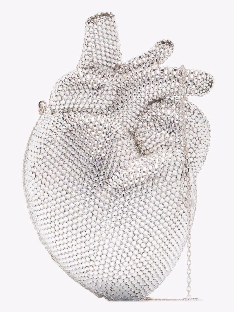 Silver Broadway Crystal Heart Shoulder Bag