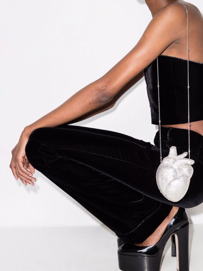Silver Broadway Crystal Heart Shoulder Bag