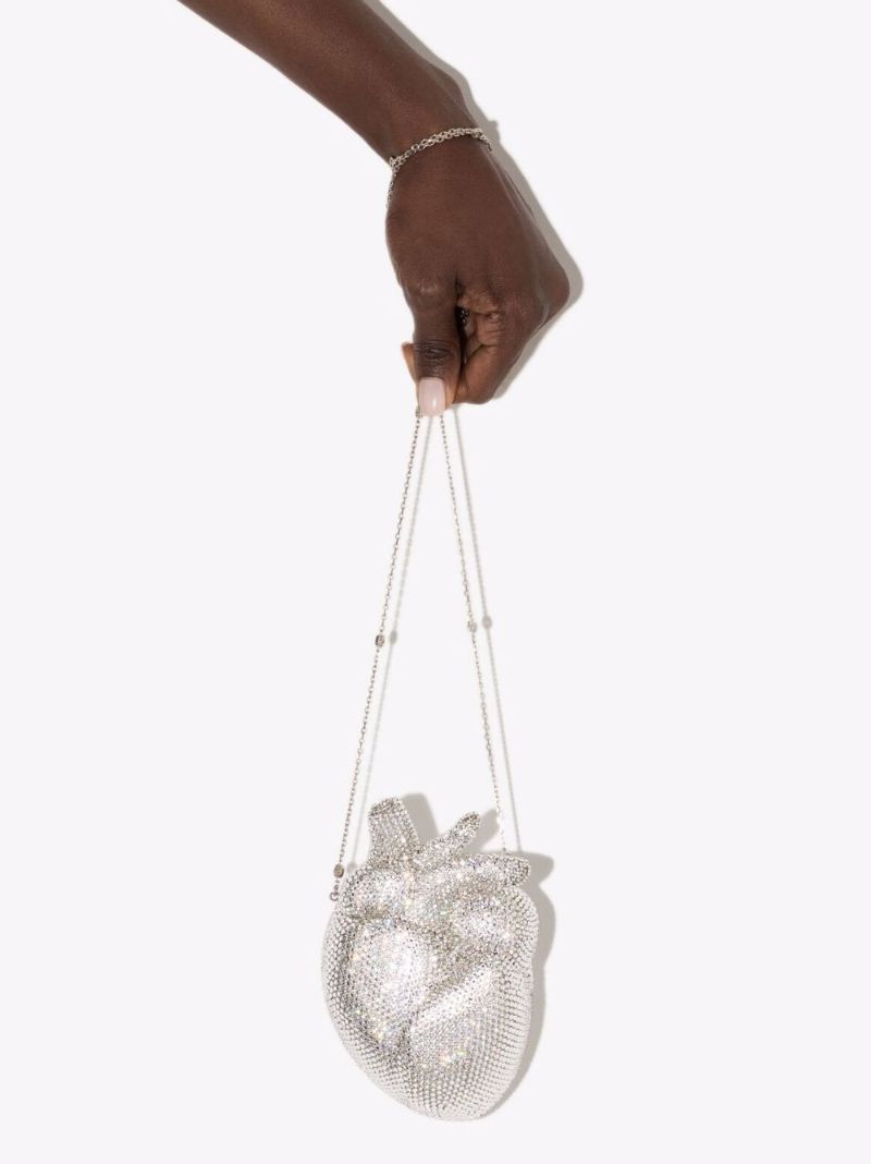 Silver Broadway Crystal Heart Shoulder Bag