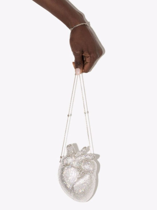 Silver Broadway Crystal Heart Shoulder Bag