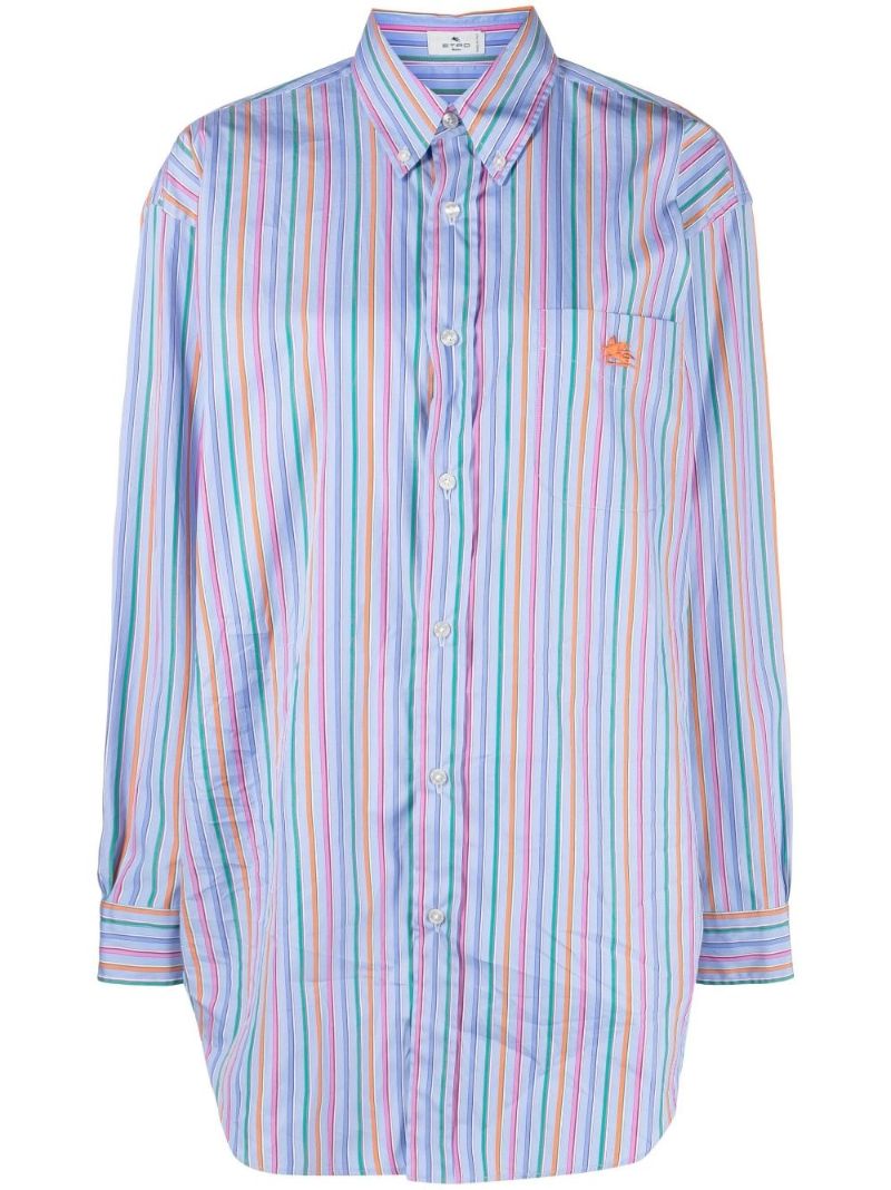 Blue Pegaso Embroidered Striped Cotton Shirt