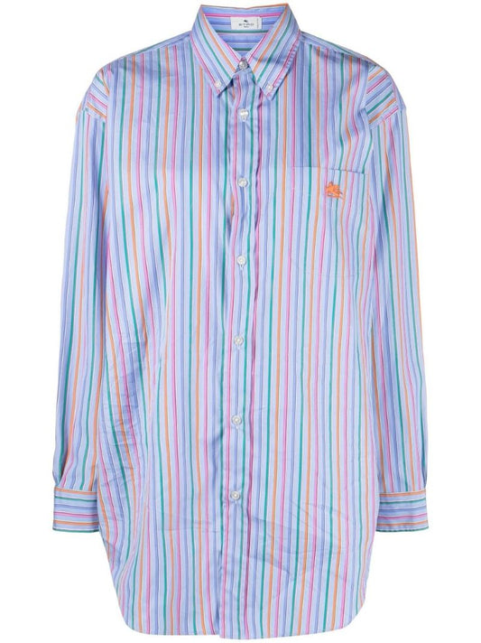 Blue Pegaso Embroidered Striped Cotton Shirt