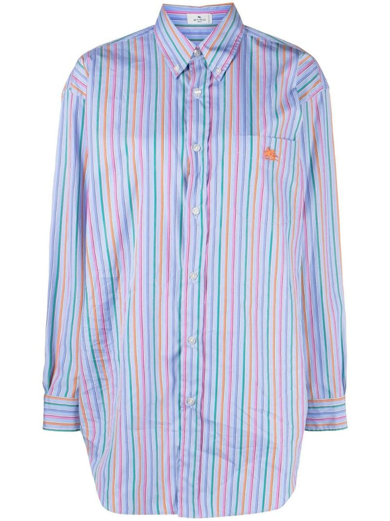 Blue Pegaso Embroidered Striped Cotton Shirt
