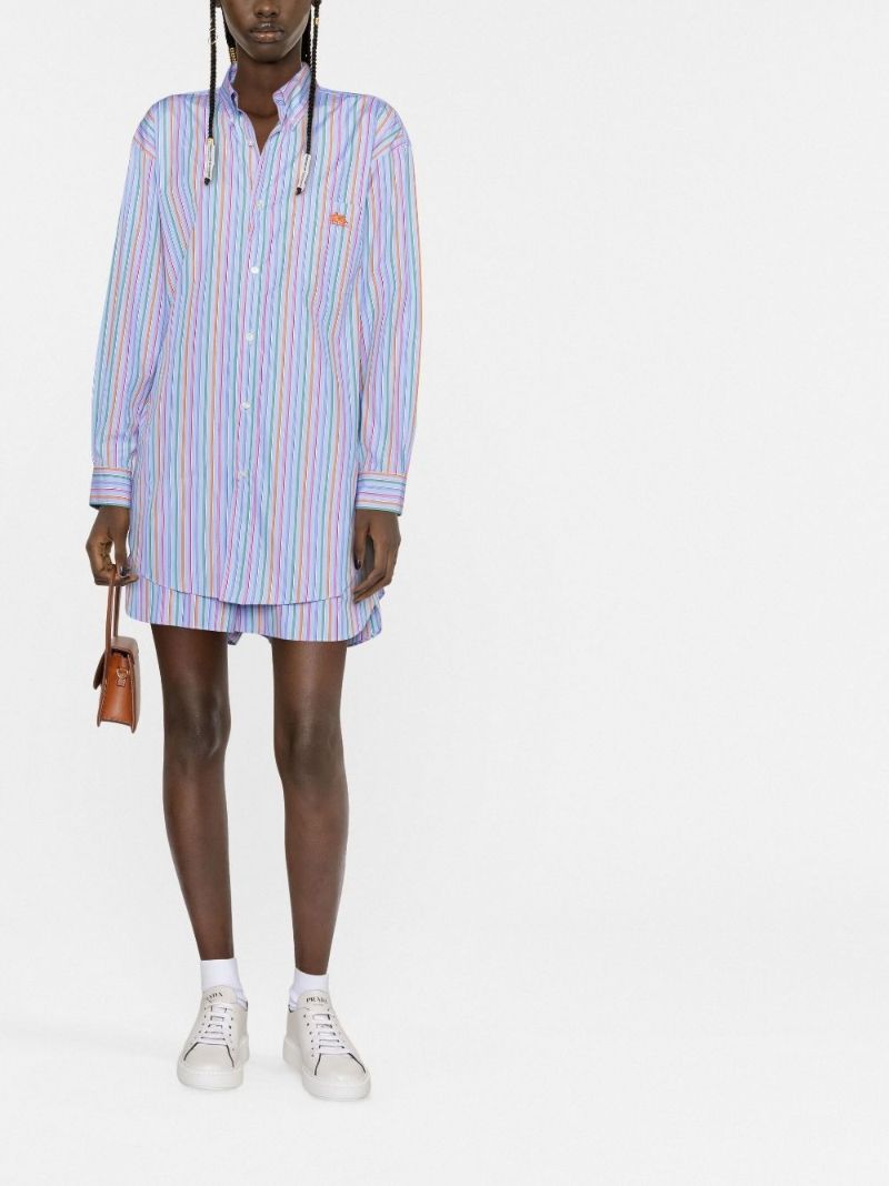 Blue Pegaso Embroidered Striped Cotton Shirt