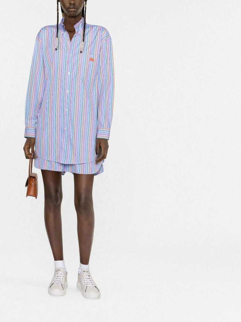 Blue Pegaso Embroidered Striped Cotton Shirt