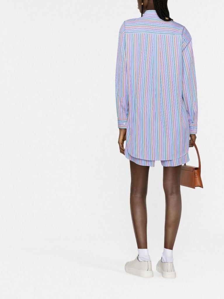 Blue Pegaso Embroidered Striped Cotton Shirt