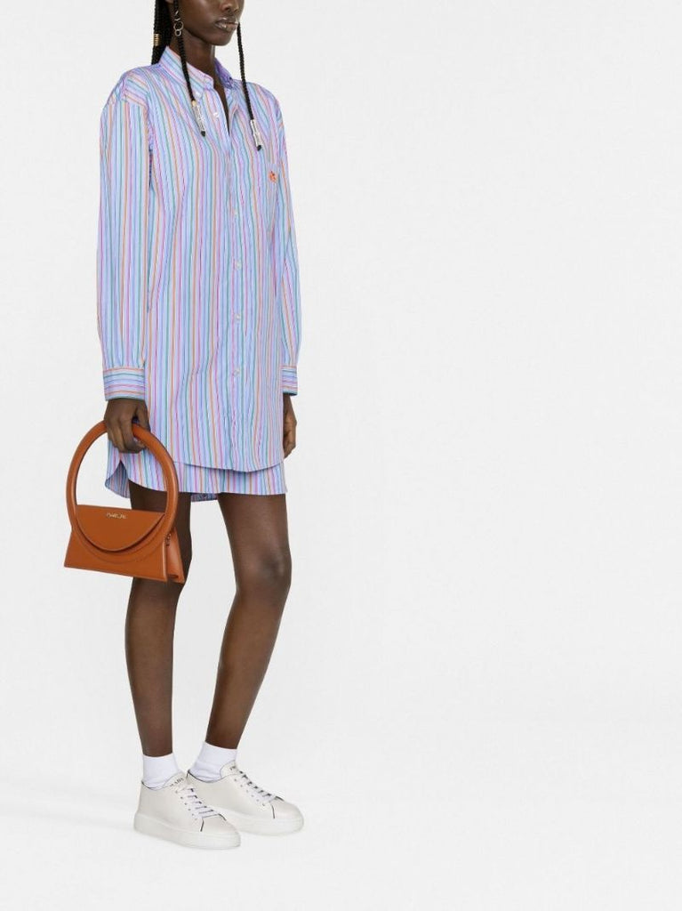 Blue Pegaso Embroidered Striped Cotton Shirt