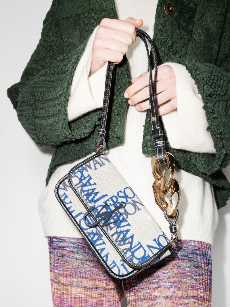 Blue Chain Logo Jacquard Shoulder Bag