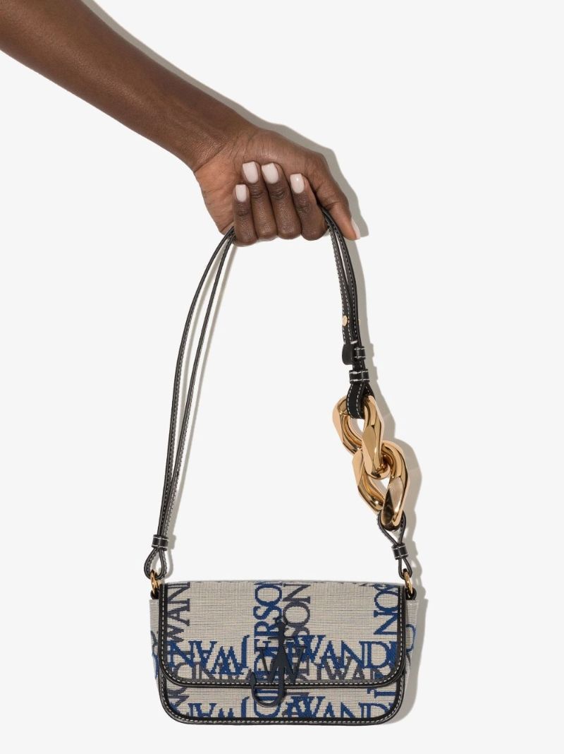 Blue Chain Logo Jacquard Shoulder Bag