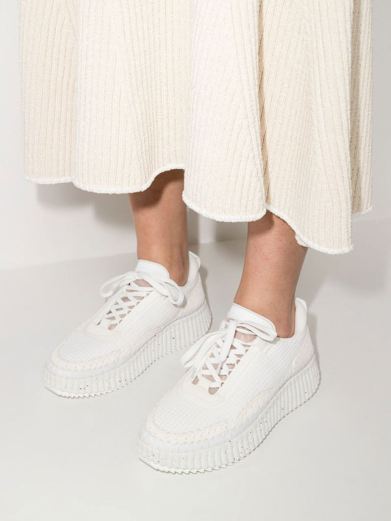 White Nama Platform Low Top Sneakers