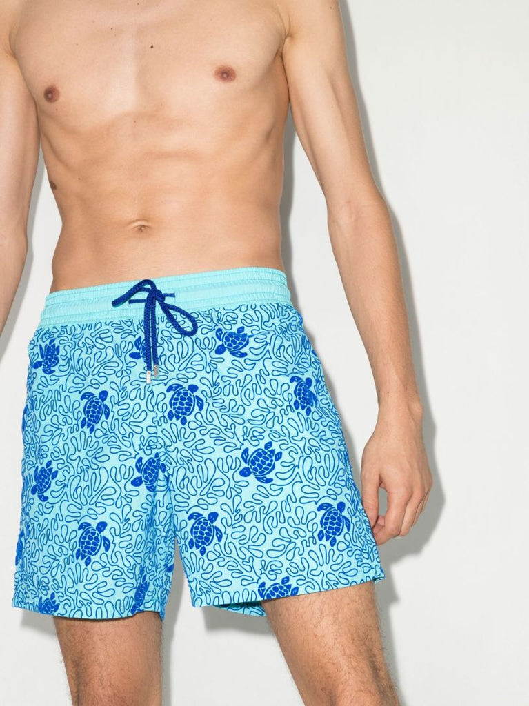 Blue Moorea Turtles Splash Flocked Swim Shorts