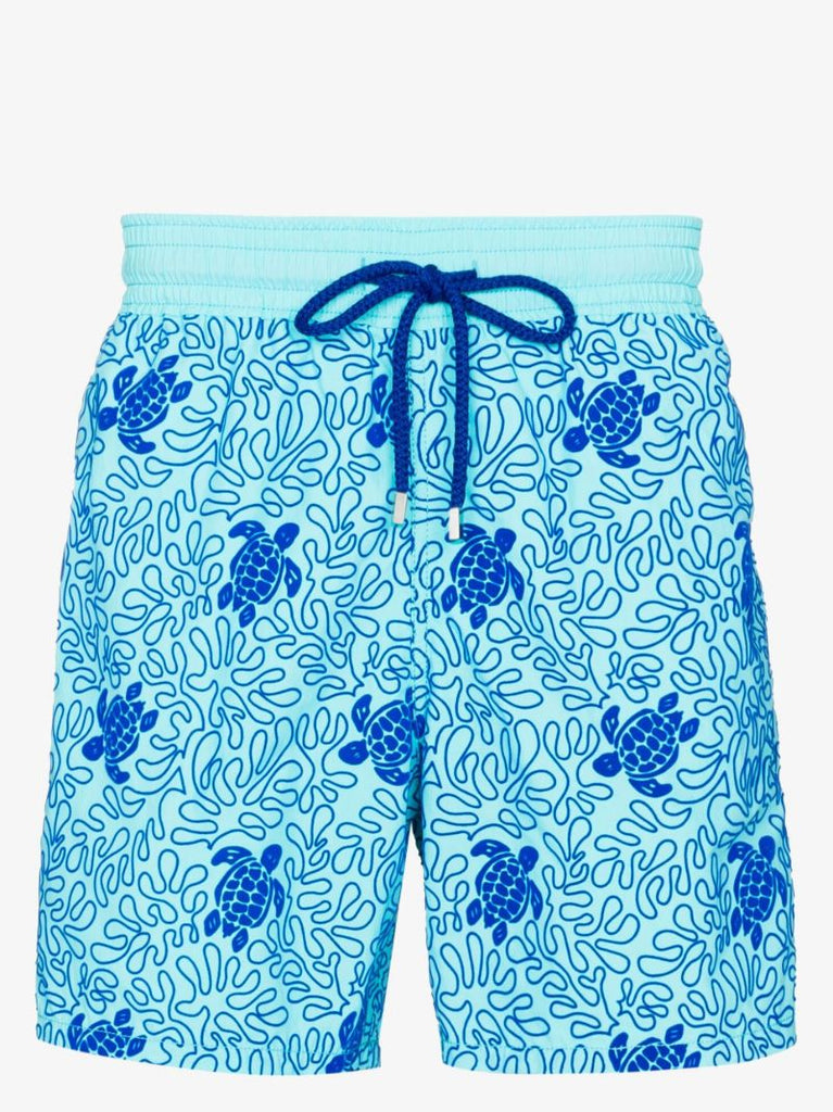 Blue Moorea Turtles Splash Flocked Swim Shorts