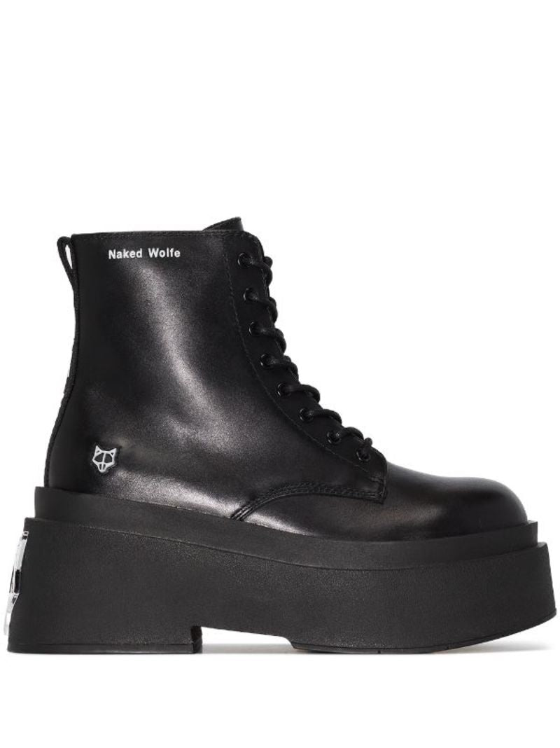 Black Saturn 160 Platform Leather Boots