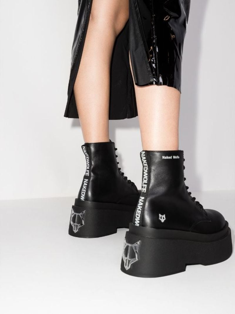 Black Saturn 160 Platform Leather Boots