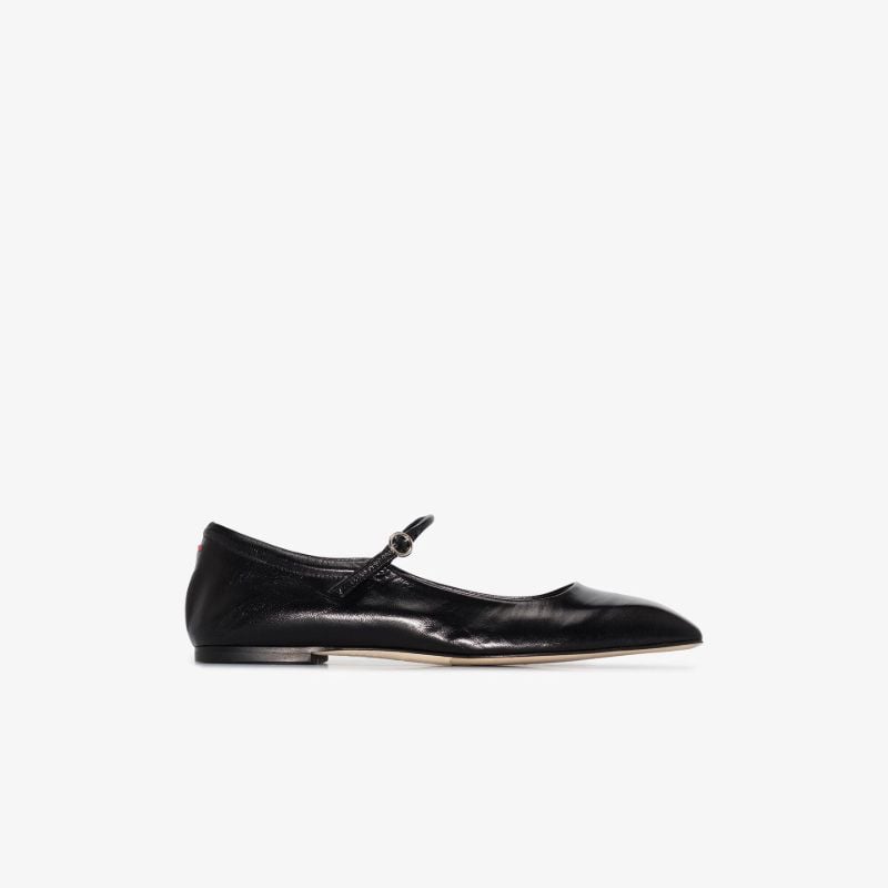 Black Uma Flat Mary Jane Leather Pumps