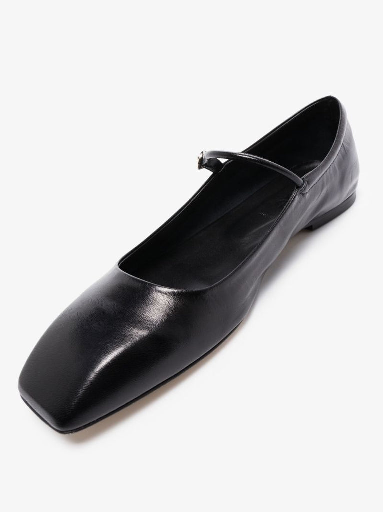 Black Uma Flat Mary Jane Leather Pumps
