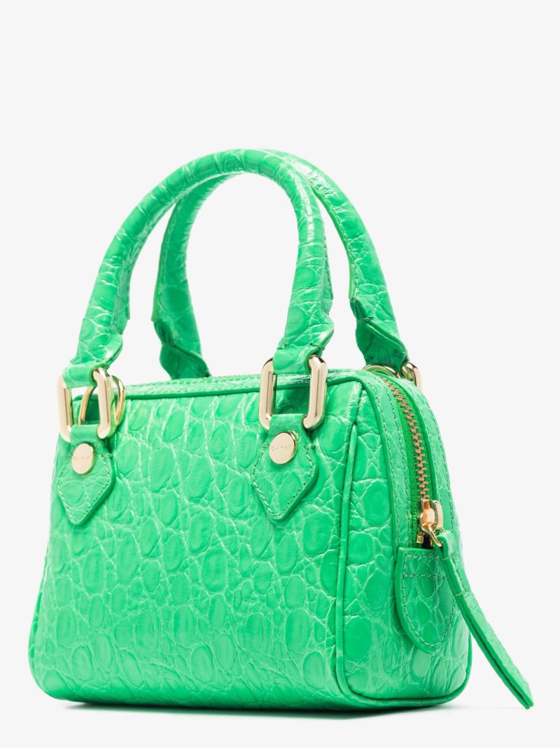 Green Dora Crocodile Embossed Leather Tote Bag