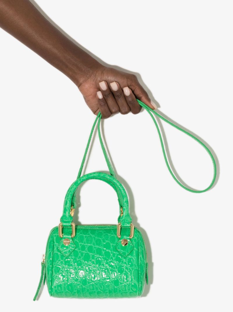 Green Dora Crocodile Embossed Leather Tote Bag