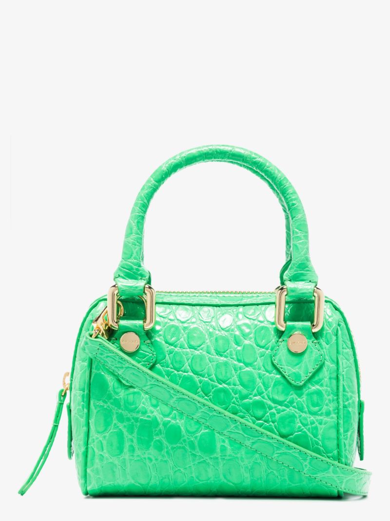 Green Dora Crocodile Embossed Leather Tote Bag