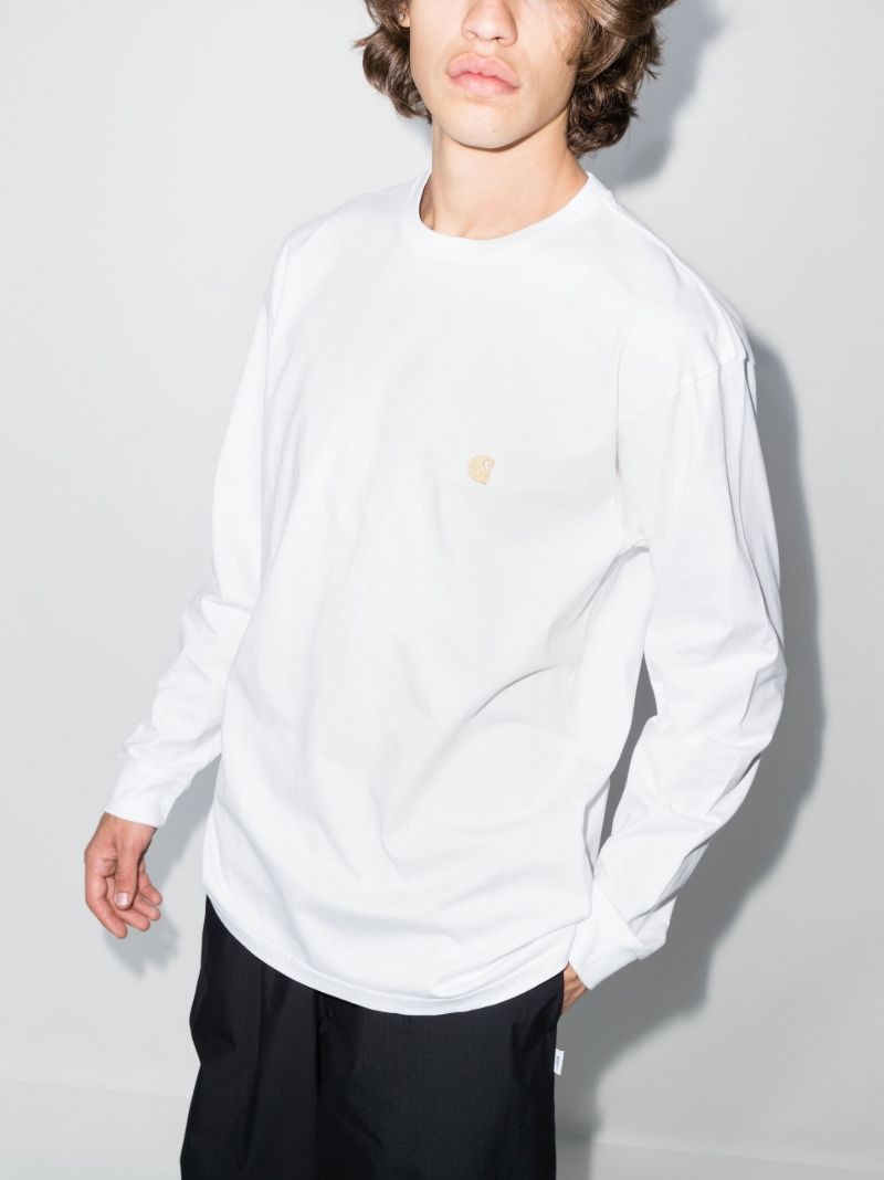 White Chase Logo Long Sleeve Cotton T-shirt