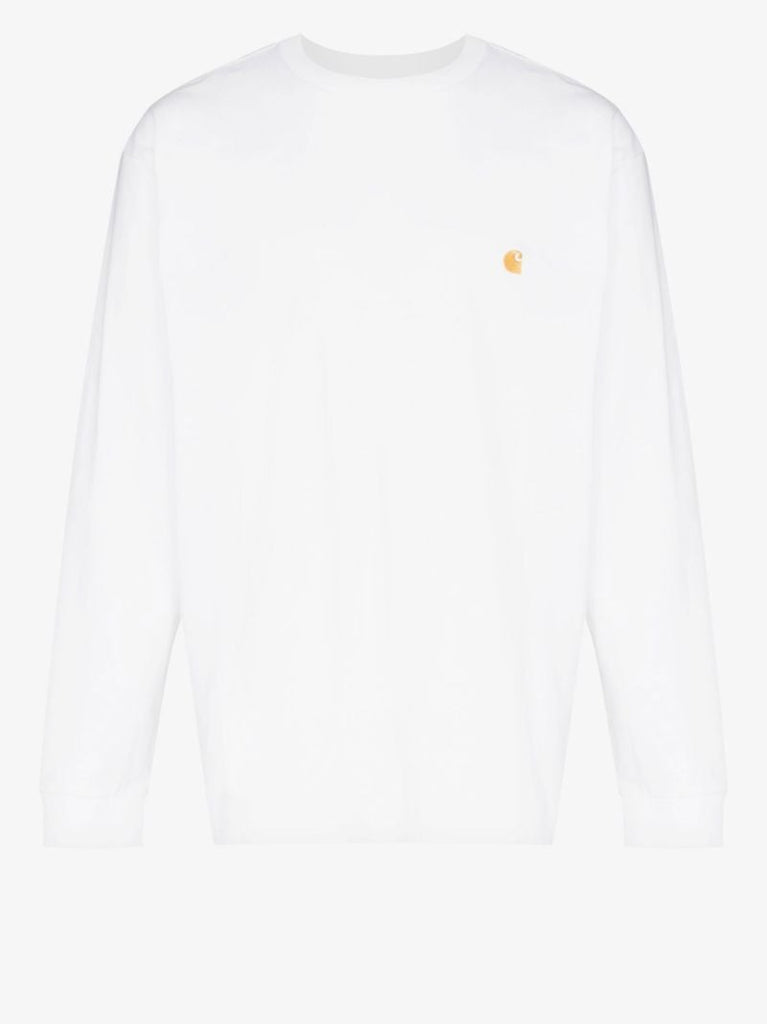 White Chase Logo Long Sleeve Cotton T-shirt