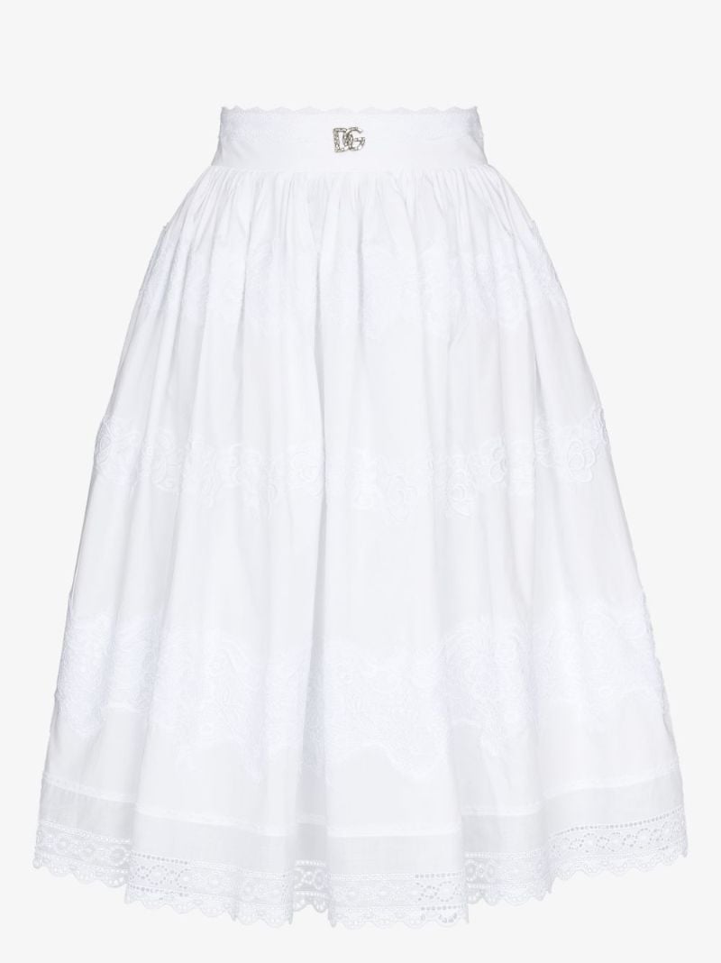 Floral Lace Flared Midi Skirt