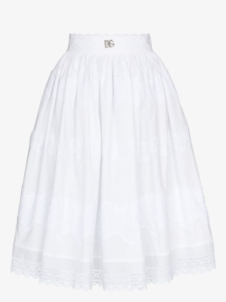Floral Lace Flared Midi Skirt