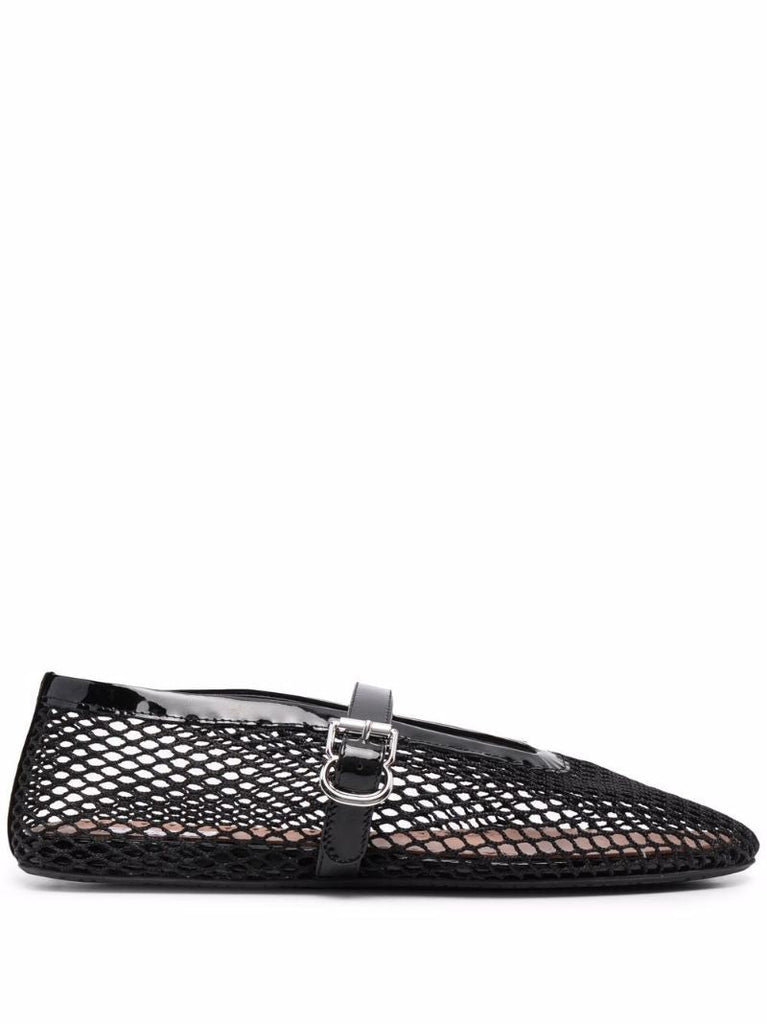 Black Fishnet Ballerina Pumps