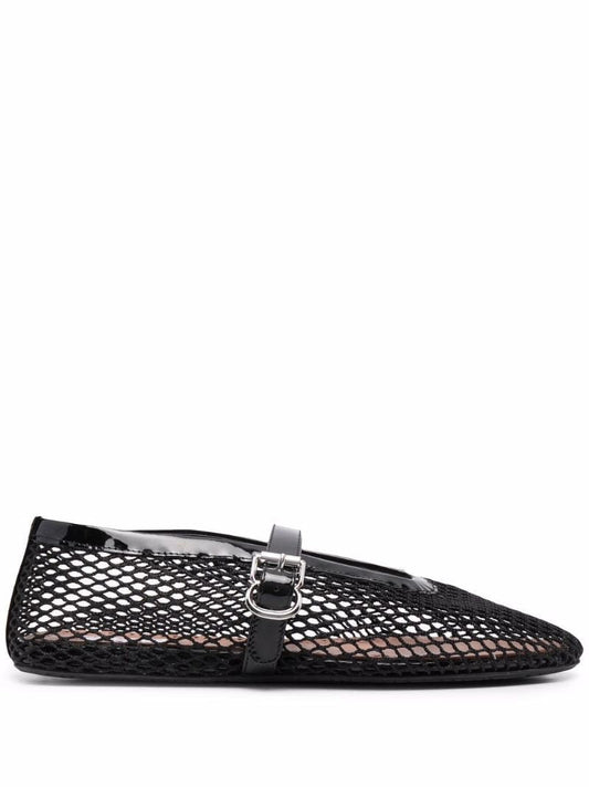Black Fishnet Ballerina Pumps