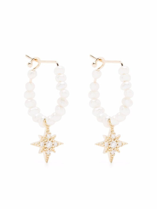 14k Yellow Gold Sea of Beauty Pearl and Diamond Hoop Earrings