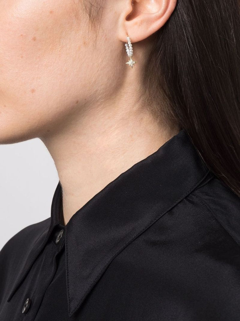 14k Yellow Gold Sea of Beauty Pearl and Diamond Hoop Earrings