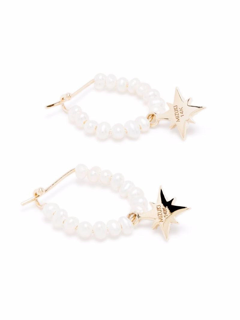 14k Yellow Gold Sea of Beauty Pearl and Diamond Hoop Earrings