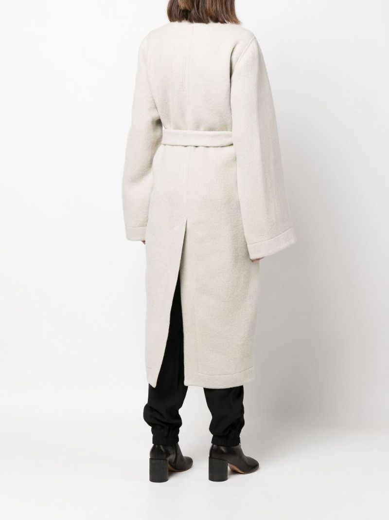 Cream Dagger Knee-length Belted Coat