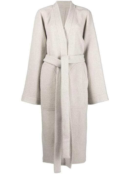 Cream Dagger Knee-length Belted Coat