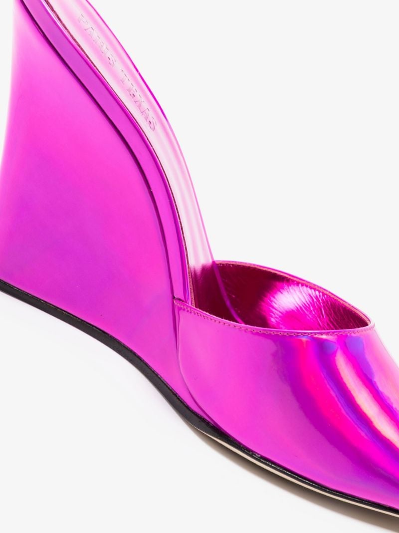Pink Wanda 95 Iridescent Leather Wedge Mules