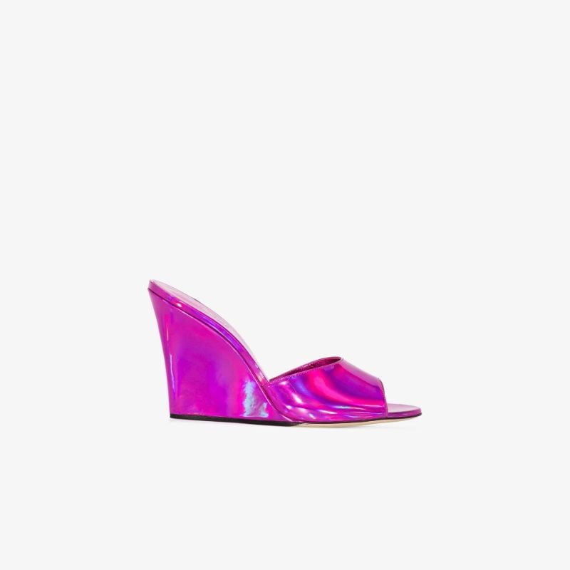 Pink Wanda 95 Iridescent Leather Wedge Mules