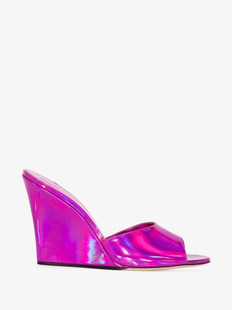 Pink Wanda 95 Iridescent Leather Wedge Mules