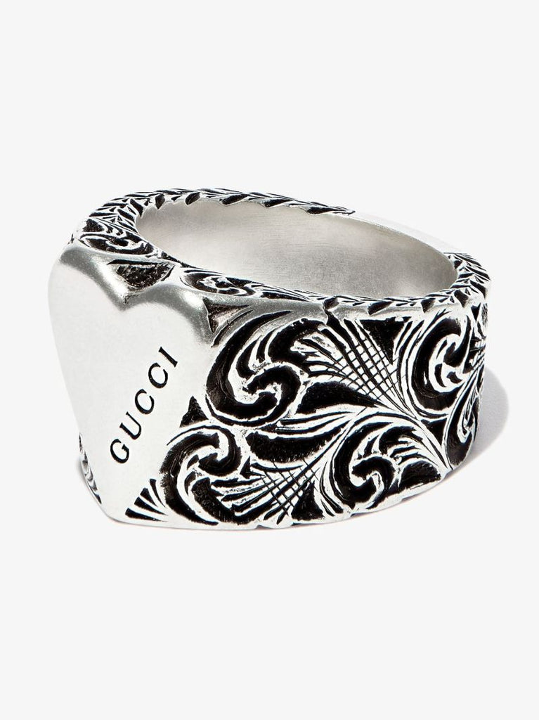 Sterling Silver Heart Engraved Wide Band Ring