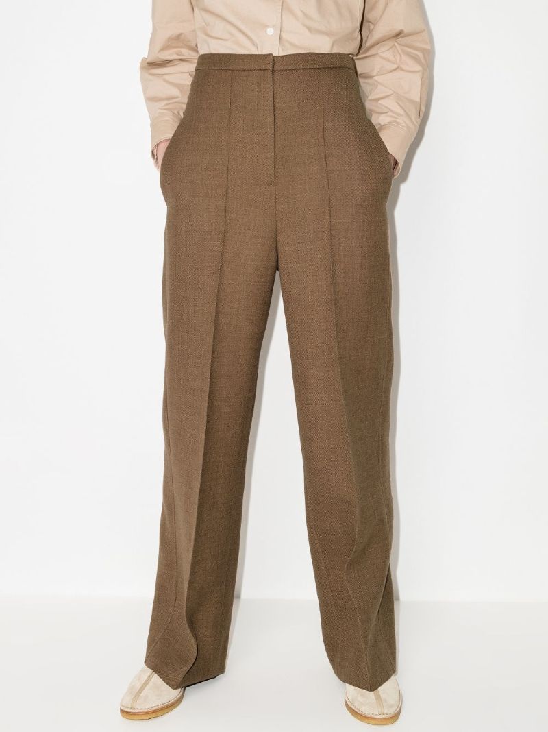 Brown Wide-leg Wool Trousers