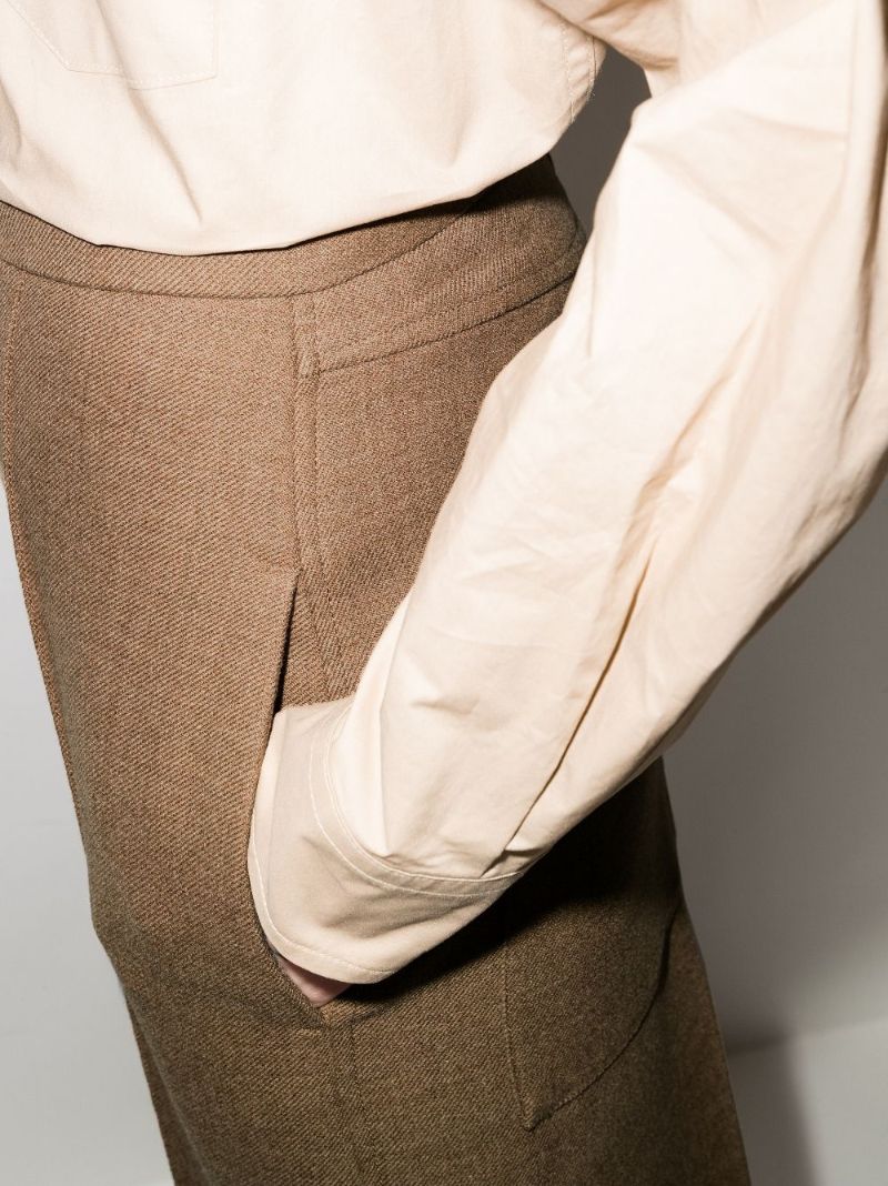 Brown Wide-leg Wool Trousers