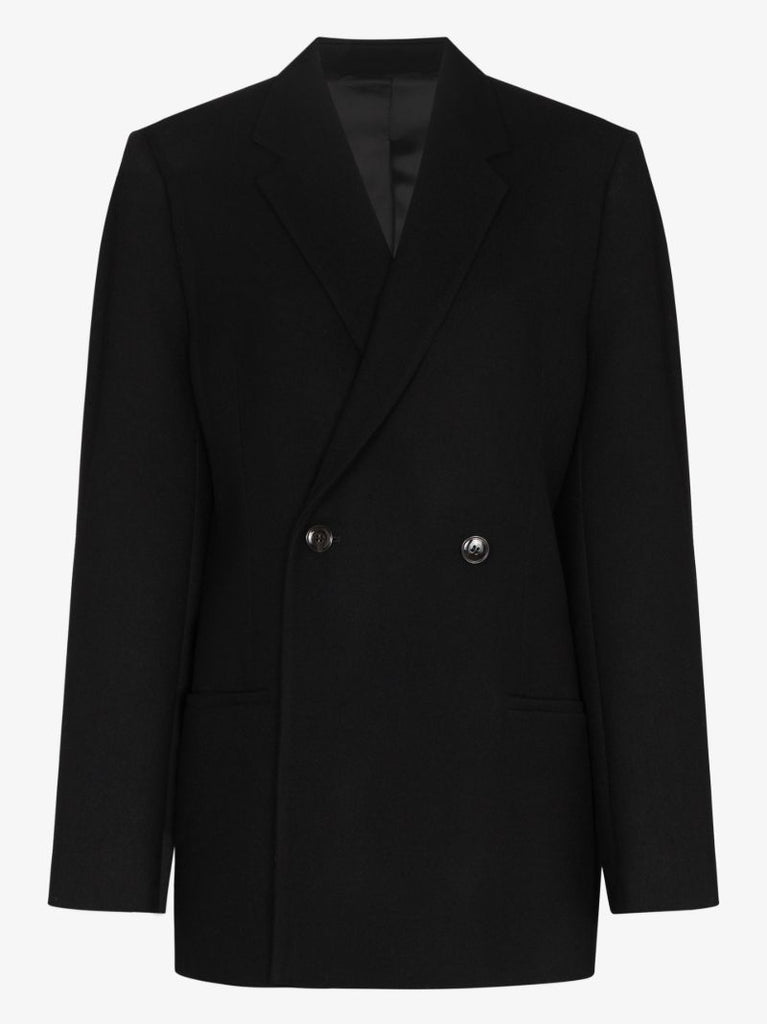 Black Loreo Double-breasted Wool Blazer
