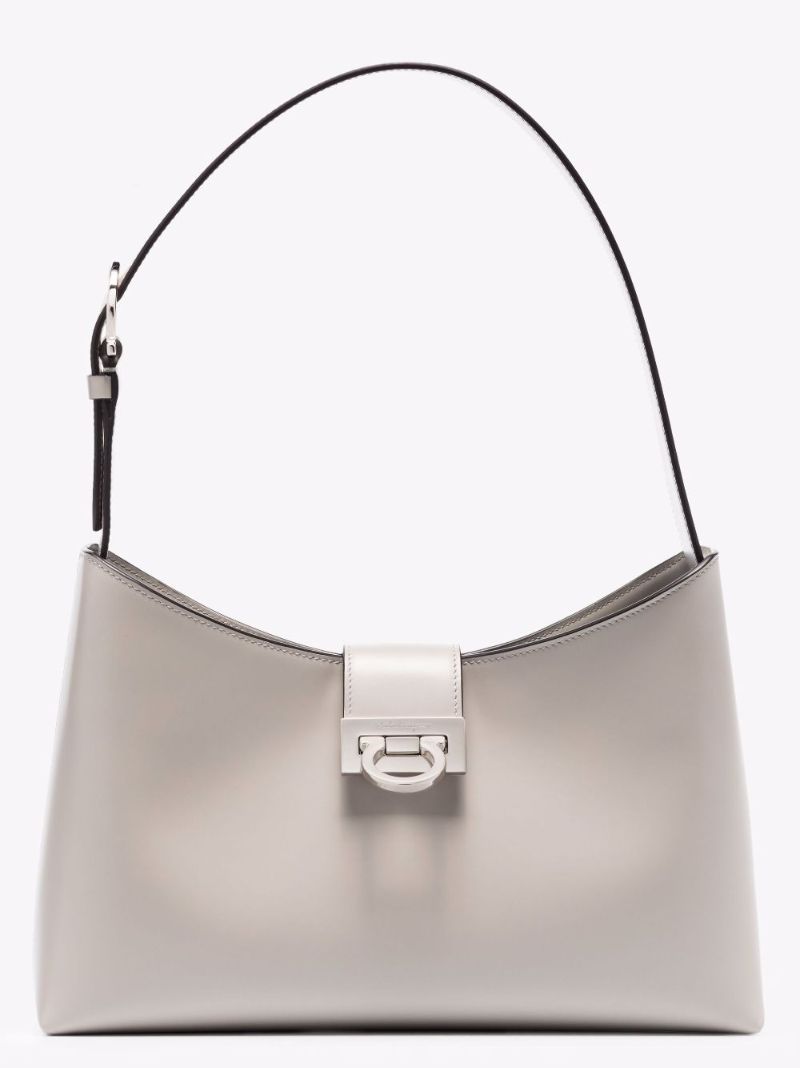 Grey Triofolio Leather Shoulder Bag