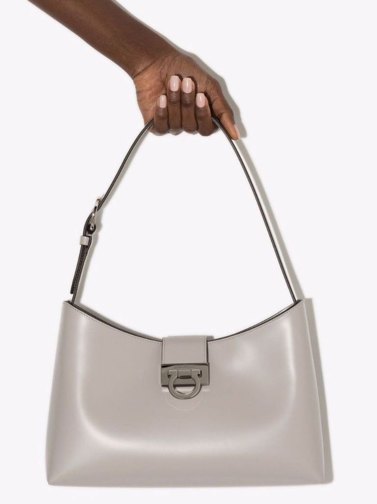 Grey Triofolio Leather Shoulder Bag