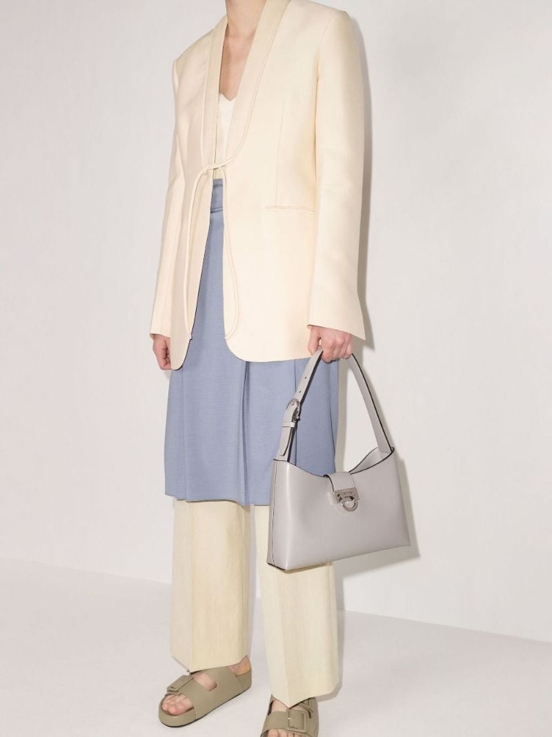 Grey Triofolio Leather Shoulder Bag