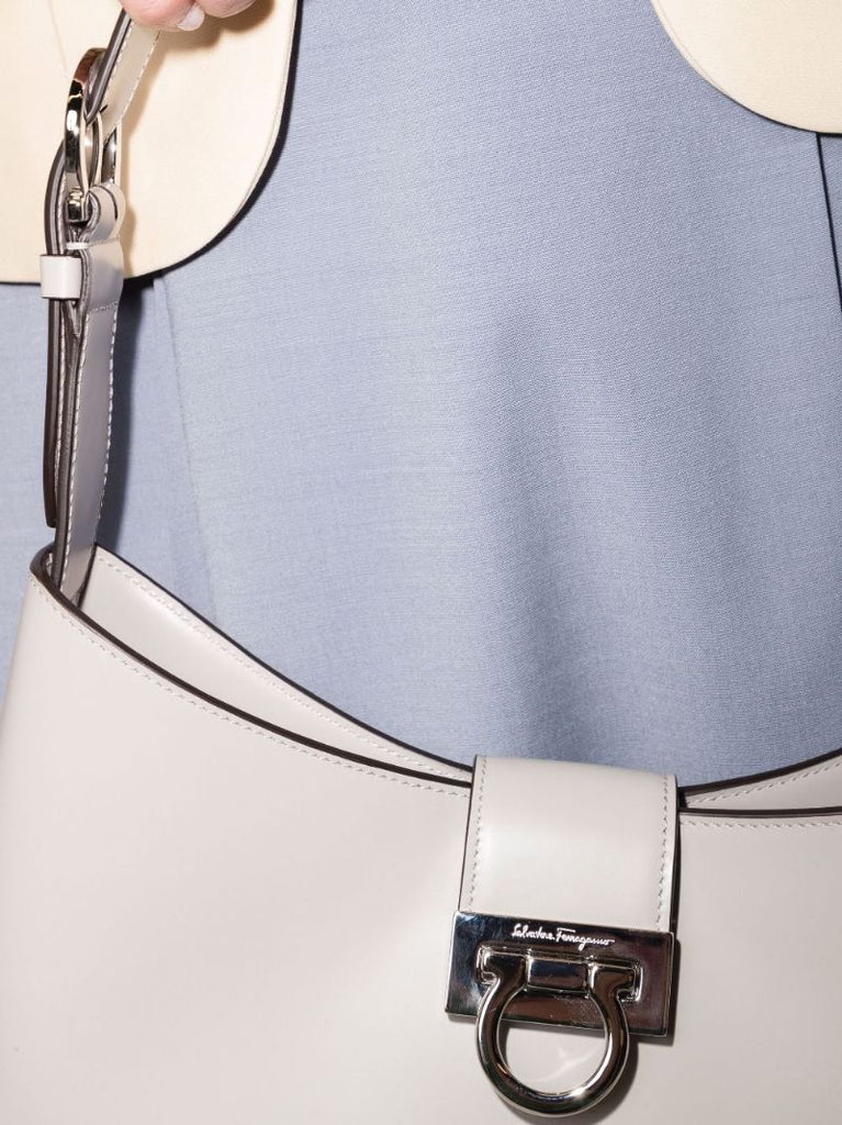 Grey Triofolio Leather Shoulder Bag
