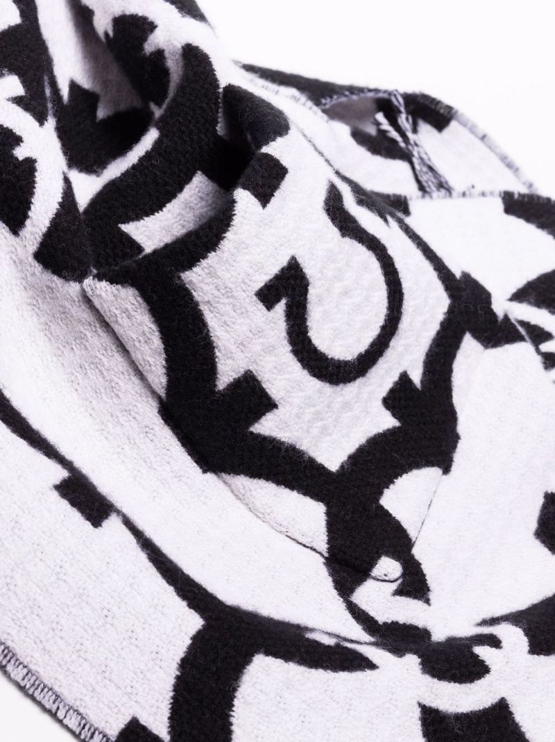 Black and White Gancini Wool Scarf
