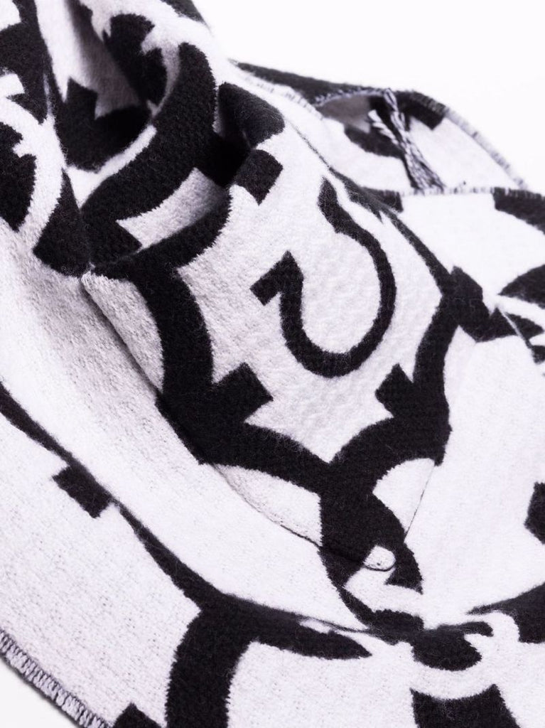 Black and White Gancini Wool Scarf