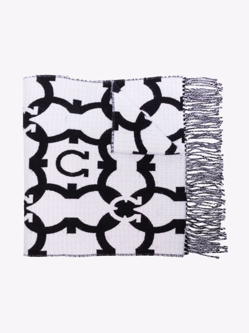 Black and White Gancini Wool Scarf