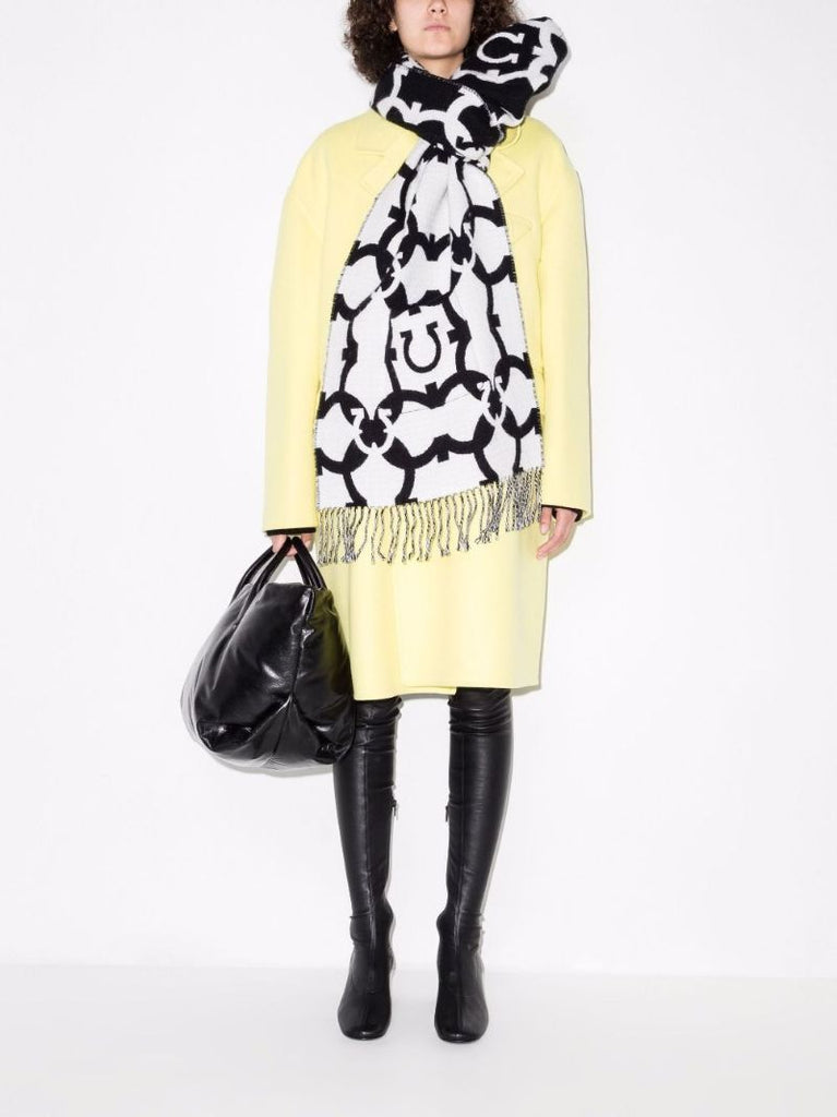 Black and White Gancini Wool Scarf
